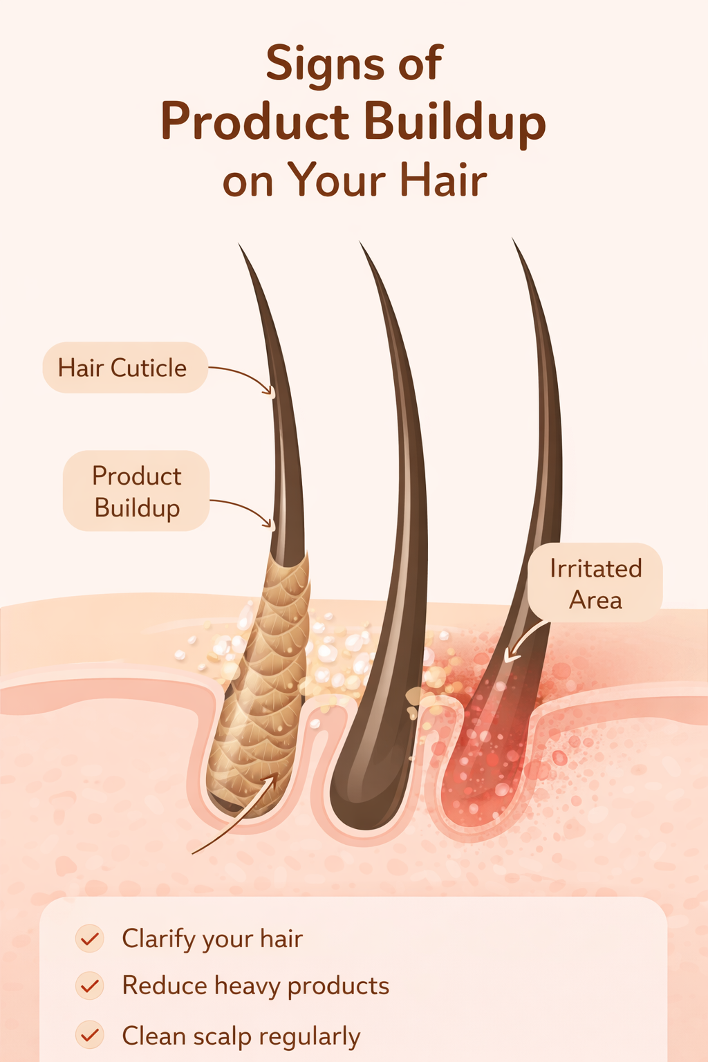 Diagram showing hair cuticle structure and protein buildup