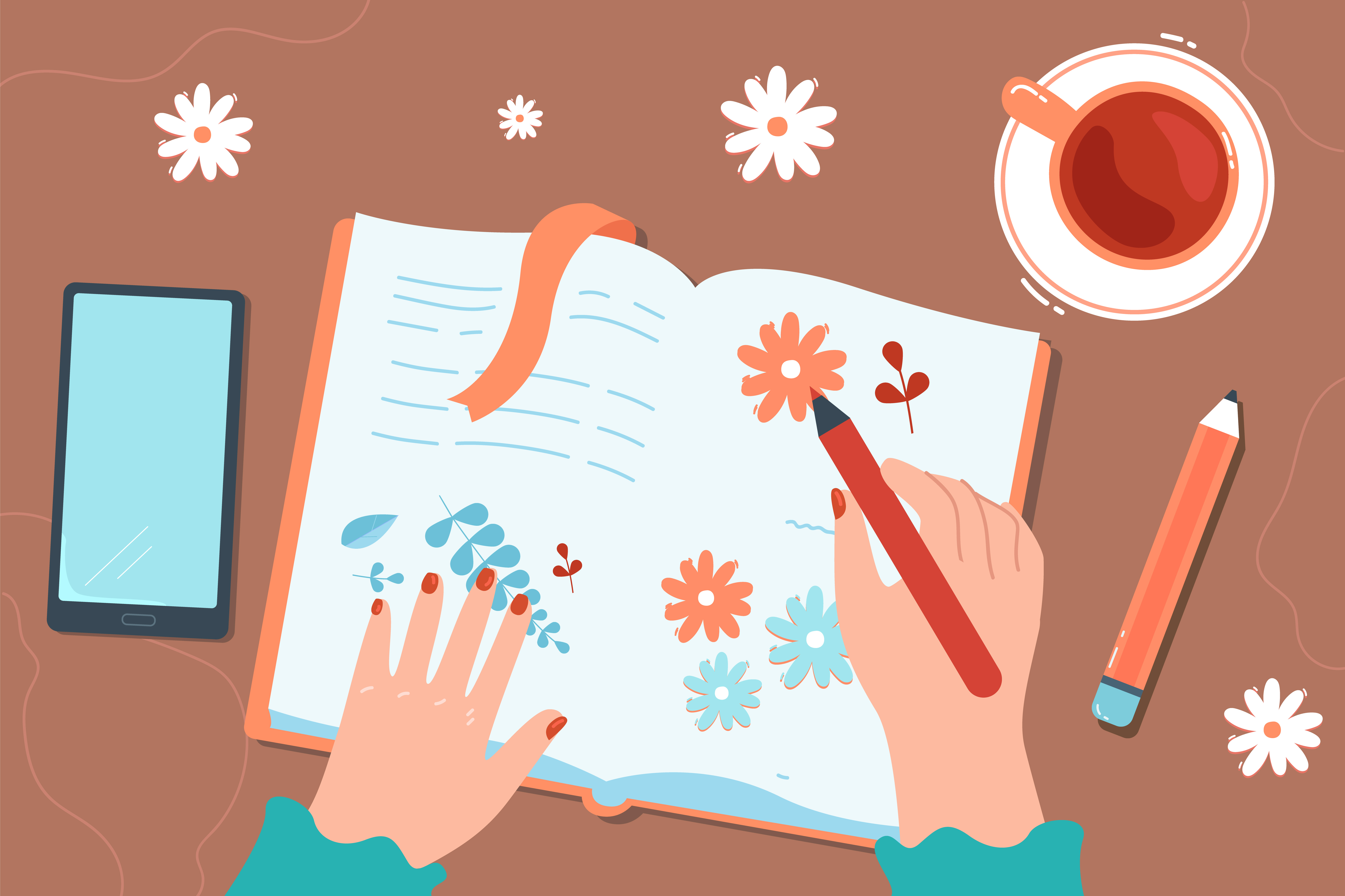 Open notebook with hair tracking notes next to products