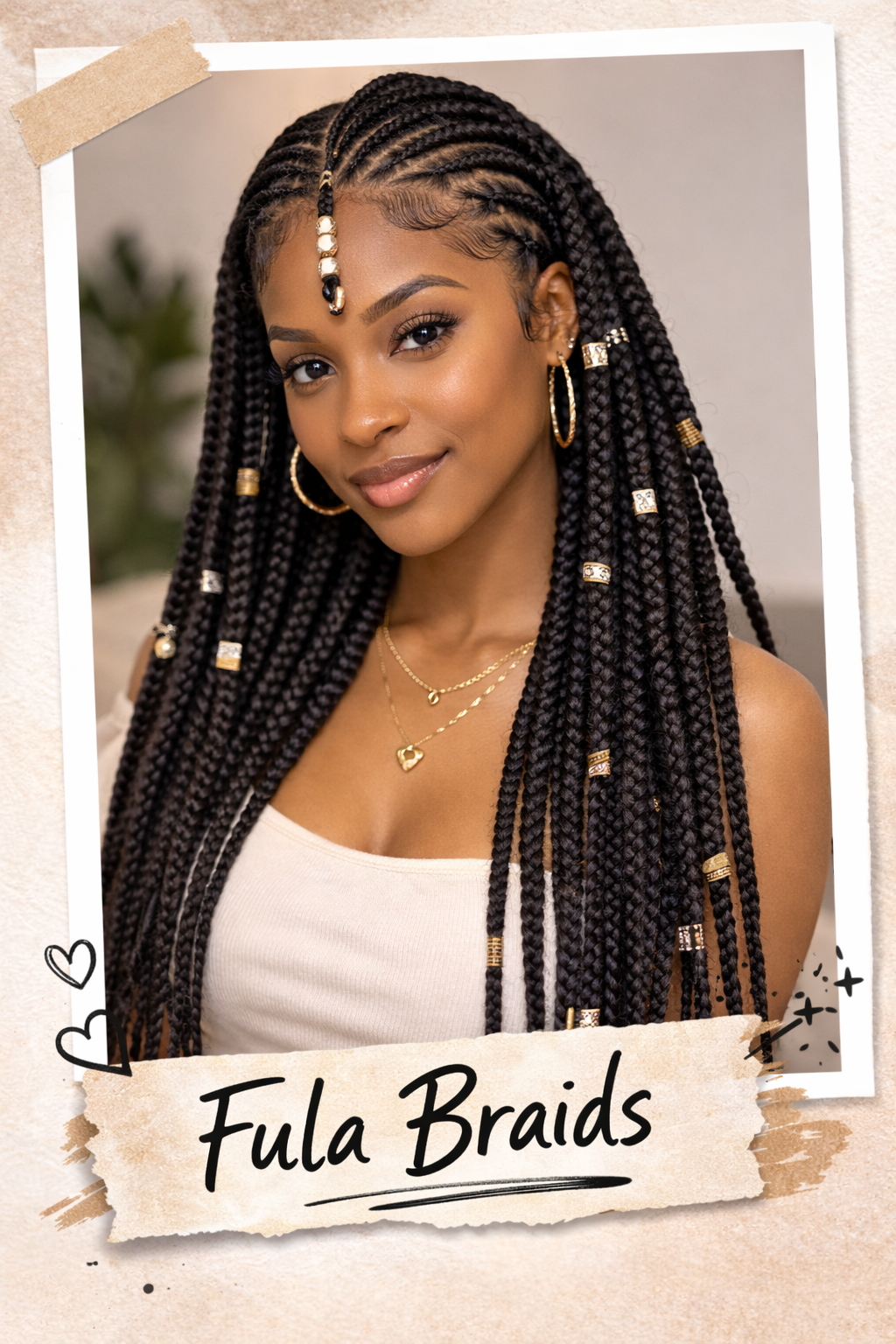 Woman with Fulani braids and beads