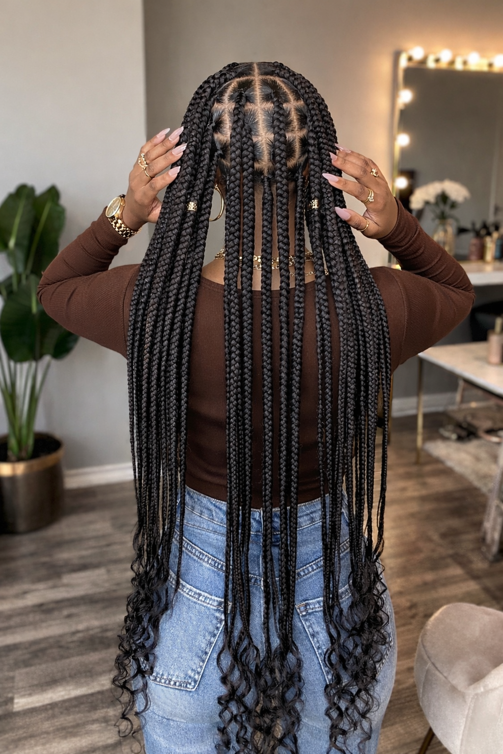 Woman with knotless braids